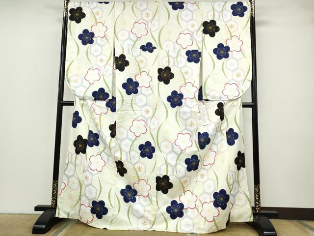 平和屋着物●小振袖 二尺袖 立涌亀甲舞梅文 洗える着物 未使用 CABH9709ut