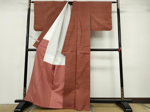 平和屋着物●古代紬 草木染 銀朱色 証紙付き 正絹 逸品 未使用 CABH9711ut