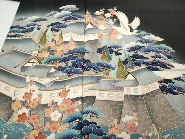 平和屋着物●豪華黒留袖 加賀特選 飛鶴風景草花文 暈し染め 正絹 逸品 CABH9715ut