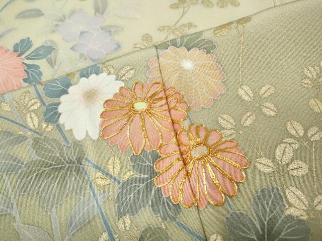 平和屋着物●十日町友禅作家 松雨 訪問着 駒刺繍 草花文 金銀彩 正絹 逸品 未使用 CABH9718ut