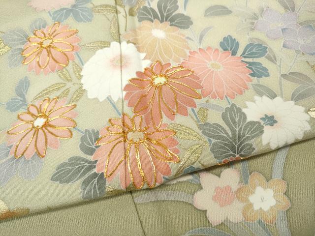 平和屋着物●十日町友禅作家 松雨 訪問着 駒刺繍 草花文 金銀彩 正絹 逸品 未使用 CABH9718ut