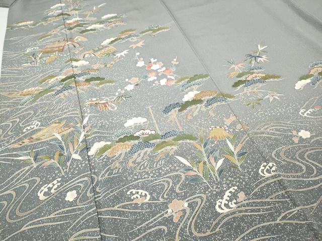 平和屋着物●訪問着 流水風景船草木文 金彩 正絹 逸品 CABH9733ut
