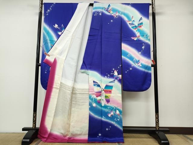 平和屋着物●絵本作家 永田萌 振袖 人物舞蝶文 暈し染め 銀彩 正絹 逸品 CABH9737ut