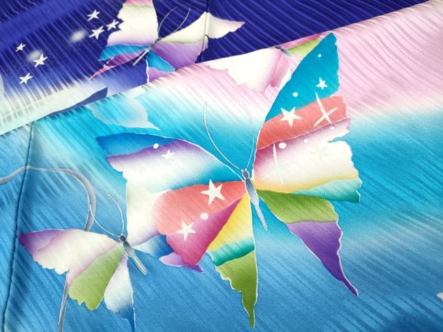 平和屋着物●絵本作家 永田萌 振袖 人物舞蝶文 暈し染め 銀彩 正絹 逸品 CABH9737ut
