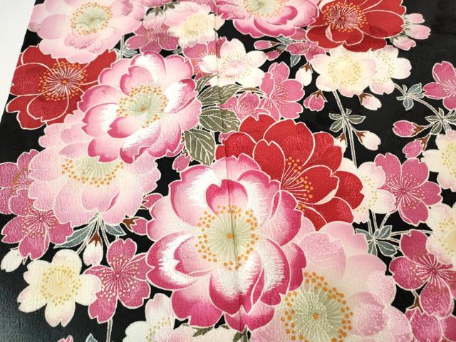 平和屋着物●ファッションブランド hiromichi nakano ヒロミチナカノ 振袖 舞桜文 暈し染め 黒地 正絹 逸品 CABH9739ut