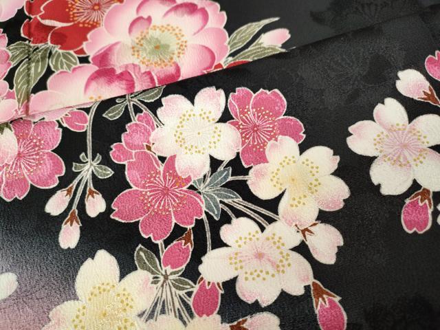 平和屋着物●ファッションブランド hiromichi nakano ヒロミチナカノ 振袖 舞桜文 暈し染め 黒地 正絹 逸品 CABH9739ut