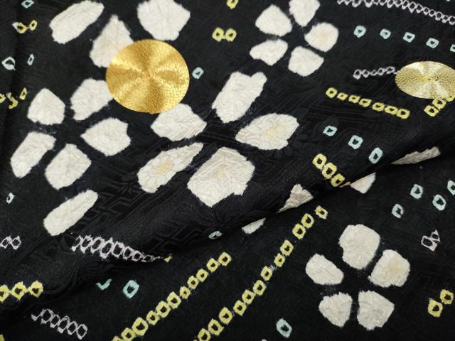 平和屋着物●豪華振袖 駒刺繍 絞り 流水花文 黒地 正絹 逸品 CABH9744ut