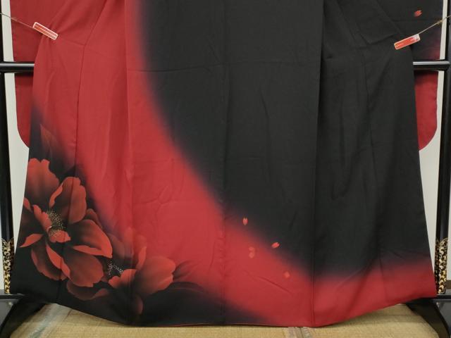 平和屋着物●豪華振袖 舞花文 暈し染め 黒地 金銀彩 正絹 逸品 CABH9745ut