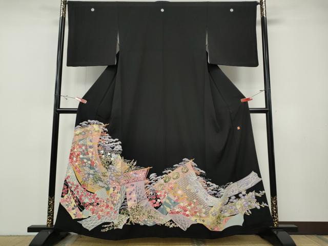平和屋着物●本加賀友禅作家 白坂幸蔵 黒留袖 几帳草花文 正絹 逸品 CABH9755ut
