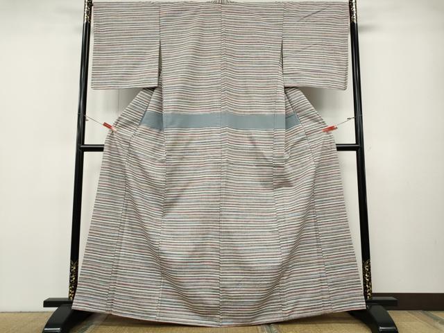 平和屋着物●上質な紬 横段文 正絹 逸品 CABH9759ut