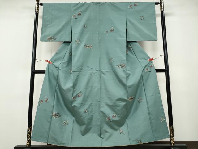 平和屋着物●京の名門・菱屋六右ェ門 紬 十二単 几帳人物御所車 正絹 逸品 CABH9760ut