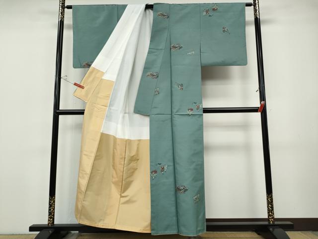 平和屋着物●京の名門・菱屋六右ェ門 紬 十二単 几帳人物御所車 正絹 逸品 CABH9760ut