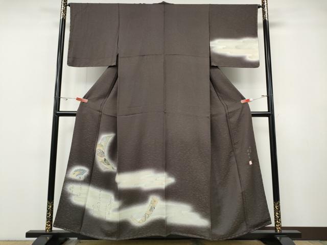 平和屋着物●摺工場 渡邊孝 訪問着 詩歌 短冊人物文 暈し染め 金銀彩 正絹 逸品 未使用 CABH9764ut
