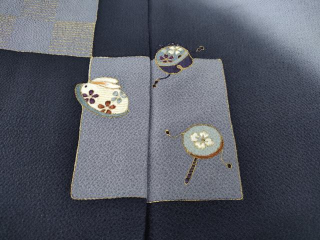 平和屋着物●訪問着 刺繍 雪うさぎ でんでん太鼓 鈴 色紙花文 暈し染め 金彩 鬼しぼ縮緬 正絹 逸品 CABH9766ut
