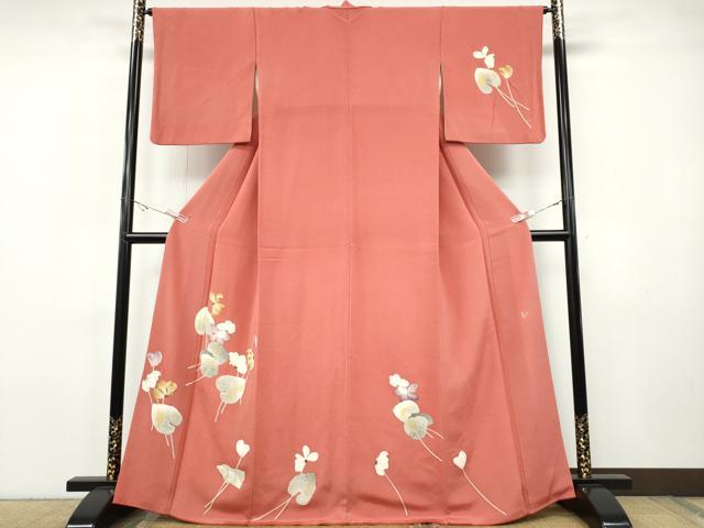 平和屋着物●華道家 楠目ちづ 訪問着 枝花文 鬼しぼ縮緬 正絹 逸品 CABH9768ut