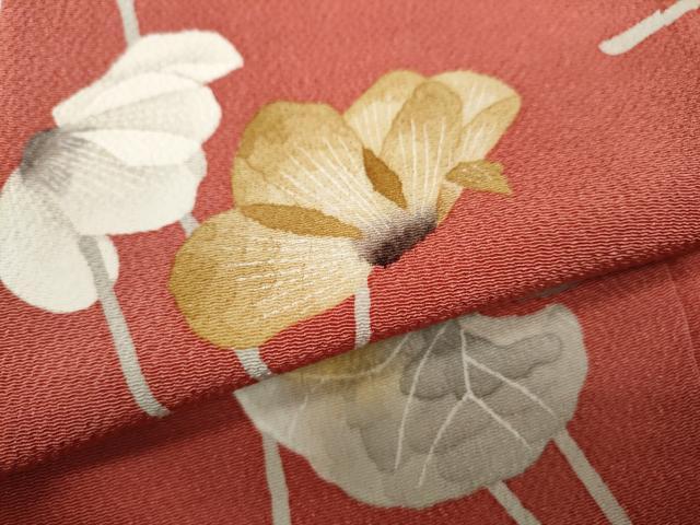 平和屋着物●華道家 楠目ちづ 訪問着 枝花文 鬼しぼ縮緬 正絹 逸品 CABH9768ut