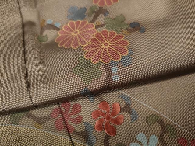 平和屋着物●訪問着 本場縞大島紬 刺繍 舞花鹿の子文 金彩 正絹 逸品 CABH9775ut