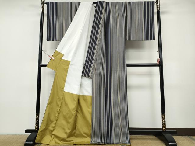 平和屋着物●上質な小紋 縞 正絹 逸品 CABH9778ut