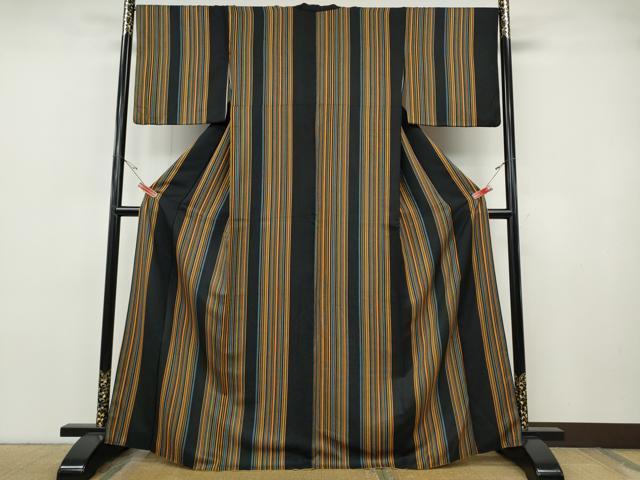 平和屋着物●上質な小紋 縞 正絹 逸品 CABH9783ut