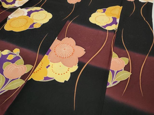 平和屋着物●豪華振袖 立涌花丸文 暈し染め 黒地 正絹 逸品 CABH9791ut