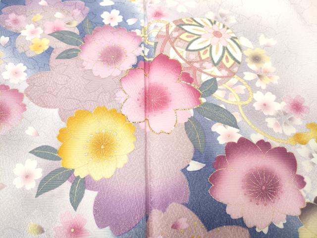平和屋着物●豪華振袖 刺繍 舞花鞠文 暈し染め 金彩 京都きもの友禅扱い 正絹 逸品 CABH9792ut