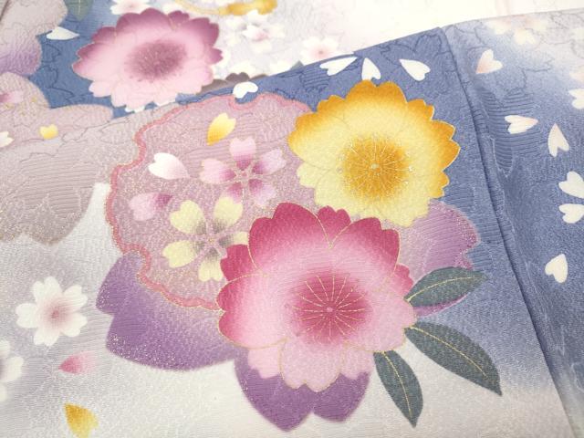 平和屋着物●豪華振袖 刺繍 舞花鞠文 暈し染め 金彩 京都きもの友禅扱い 正絹 逸品 CABH9792ut