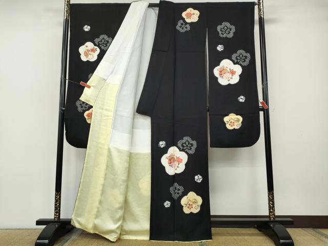 平和屋着物●豪華振袖 絞り 櫛 簪 鈴 舞花文 黒地 金彩 正絹 逸品 CABH9793ut