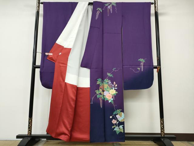 平和屋着物●豪華振袖 手描き 雪輪花文 暈し染め 金彩 正絹 逸品 CABH9794ut