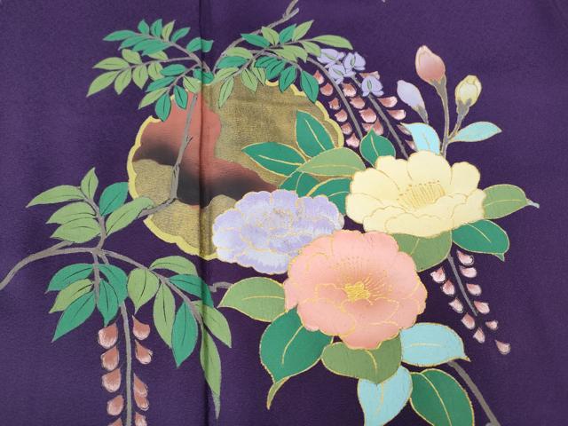 平和屋着物●豪華振袖 手描き 雪輪花文 暈し染め 金彩 正絹 逸品 CABH9794ut