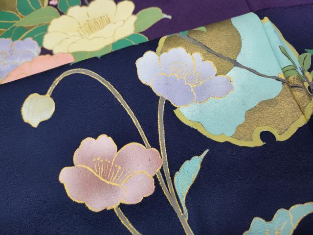 平和屋着物●豪華振袖 手描き 雪輪花文 暈し染め 金彩 正絹 逸品 CABH9794ut
