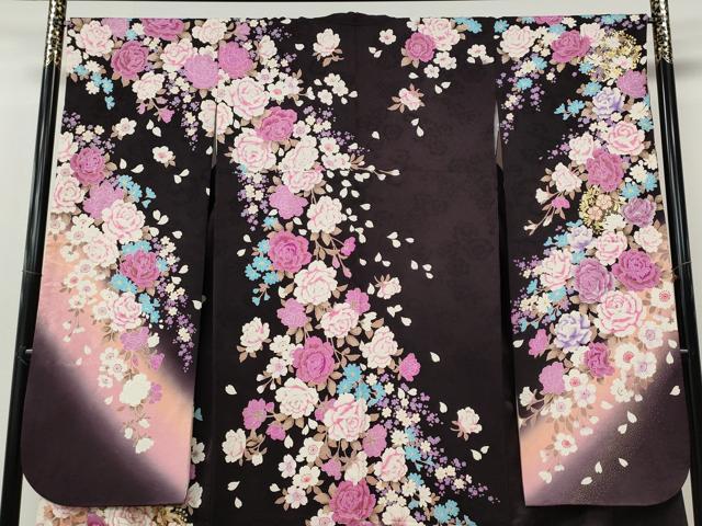 平和屋着物●豪華振袖 刺繍 ラインストーン 舞花文 暈し染め 金銀彩 正絹 逸品 CABH9799ut