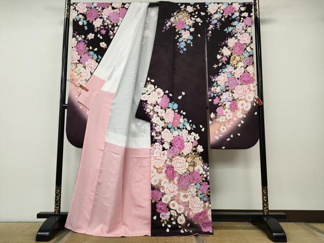 平和屋着物●豪華振袖 刺繍 ラインストーン 舞花文 暈し染め 金銀彩 正絹 逸品 CABH9798ut