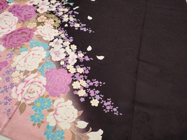 平和屋着物●豪華振袖 刺繍 ラインストーン 舞花文 暈し染め 金銀彩 正絹 逸品 CABH9798ut