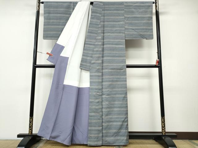 平和屋着物●上質な紬 横段文 正絹 逸品 CABH9801ut