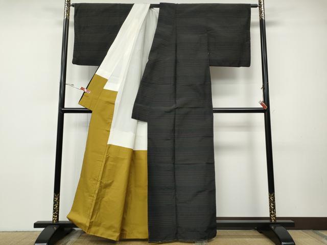 平和屋着物●上質な紬 横段文 正絹 逸品 CABH9802ut