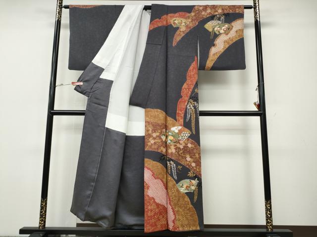 平和屋着物●訪問着 駒刺繍 絞り 地紙花文 金彩 正絹 逸品 CABH9815ut