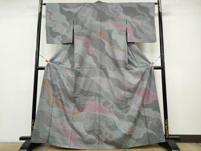 平和屋着物●訪問着 紬地 道長亀甲花文 正絹 逸品 CABH9819ut