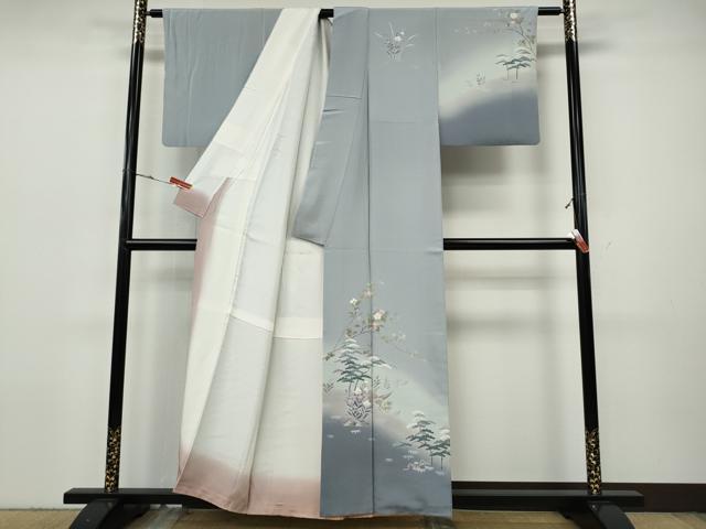 平和屋着物●訪問着 友禅 風景船草花文 暈し染め 正絹 逸品 CABH9826ut