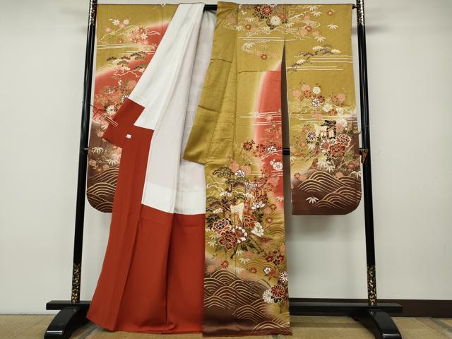 平和屋着物●豪華振袖 駒刺繍 御所車花文 暈し染め 金彩 鈴乃屋扱い 正絹 逸品 CABH9846ut