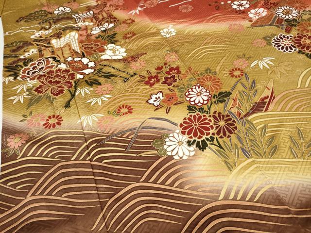 平和屋着物●豪華振袖 駒刺繍 御所車花文 暈し染め 金彩 鈴乃屋扱い 正絹 逸品 CABH9846ut