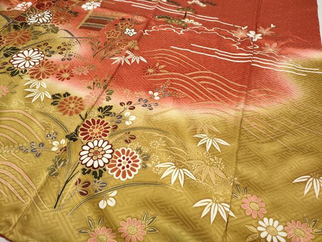 平和屋着物●豪華振袖 駒刺繍 御所車花文 暈し染め 金彩 鈴乃屋扱い 正絹 逸品 CABH9846ut
