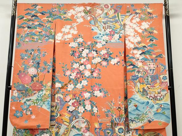 平和屋着物●豪華振袖 鳳凰風景草花文 金彩 正絹 逸品 CABH9847ut