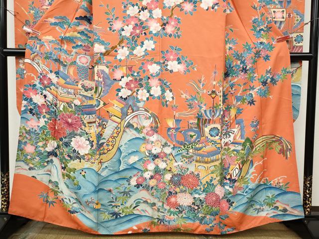 平和屋着物●豪華振袖 鳳凰風景草花文 金彩 正絹 逸品 CABH9847ut