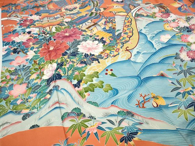 平和屋着物●豪華振袖 鳳凰風景草花文 金彩 正絹 逸品 CABH9847ut