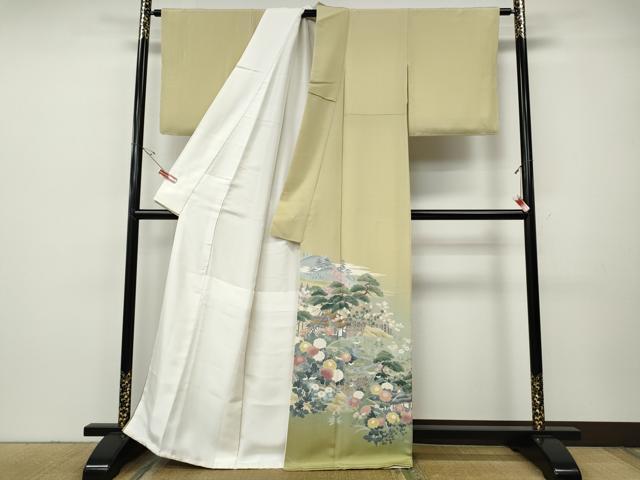 平和屋着物●十日町友禅作家 岡村蒼風 色留袖 風景草花文 伊勢丹扱い 正絹 逸品 CABH9858ut