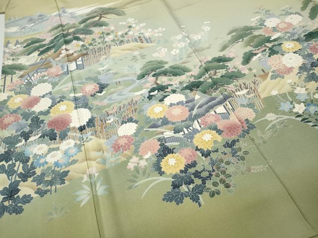 平和屋着物●十日町友禅作家 岡村蒼風 色留袖 風景草花文 伊勢丹扱い 正絹 逸品 CABH9858ut