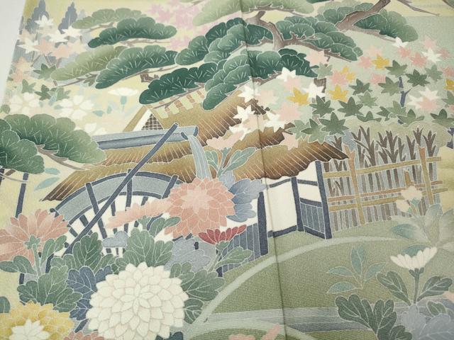 平和屋着物●十日町友禅作家 岡村蒼風 色留袖 風景草花文 伊勢丹扱い 正絹 逸品 CABH9858ut