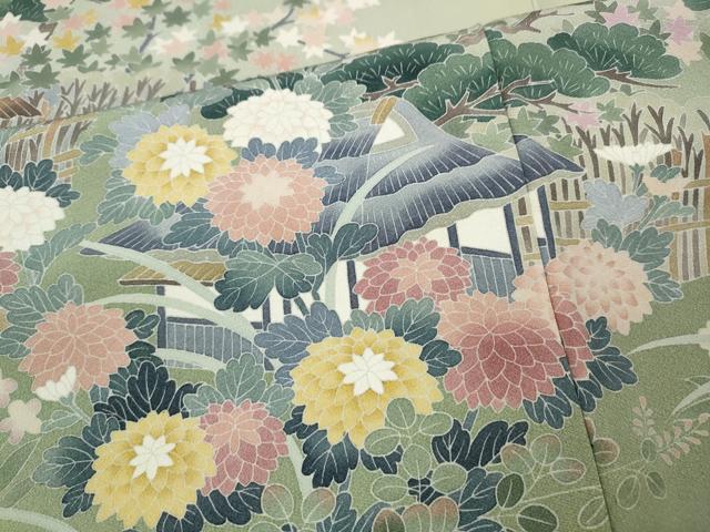 平和屋着物●十日町友禅作家 岡村蒼風 色留袖 風景草花文 伊勢丹扱い 正絹 逸品 CABH9858ut