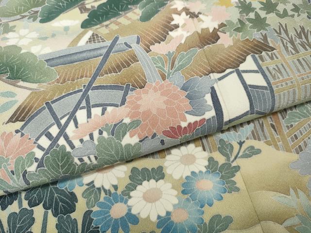 平和屋着物●十日町友禅作家 岡村蒼風 色留袖 風景草花文 伊勢丹扱い 正絹 逸品 CABH9858ut