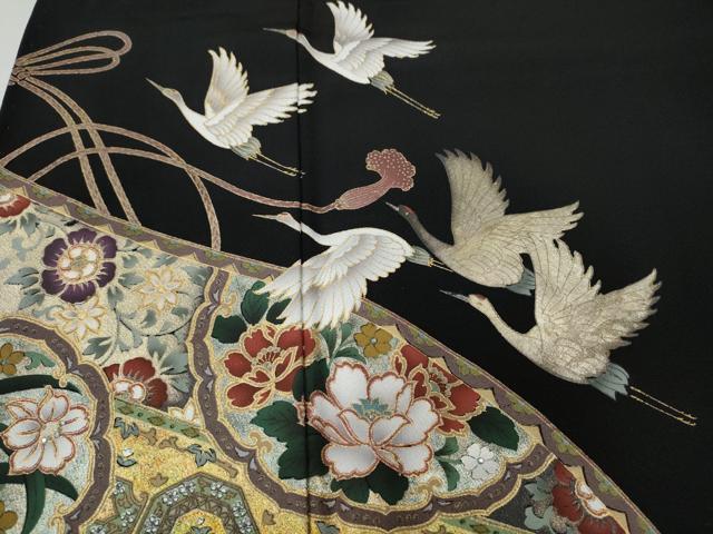 平和屋着物●英王室献上友禅作家 木下勝功 黒留袖 飛鶴蒔絵花文 ラインストーン 金彩 正絹 逸品 CABH9859ut